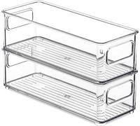 WANGZAIZAI Set di 2 contenitori per frigorifero in plastica, per cucina e dispensa, trasparenti (25,5 x 10 x 7,5 cm)