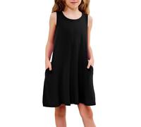 WANGZHI Vestito senza maniche da ragazza senza maniche scollo rotondo canotta abito con tasche abito estivo, Nero , 5-6 Anni