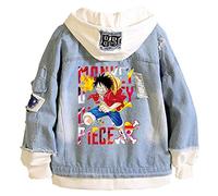 WANHONGYUE Anime One Piece Luffy Denim Jacket Hoodie Cappotto Adulto Cosplay Giacche di Jeans Giubbotto Blu 8 XXXL