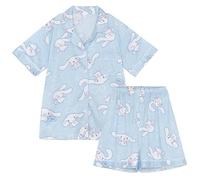 WANHONGYUE Kawaii Cinnamoroll Pigiama Donna Ragazza Corto Estivo Due Pezzi Maglietta Manica Corta e Pantaloncini Set di Pigiama Camicie da Notte Abbigliamento per La Casa Blu-1 M