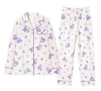 WANHONGYUE Kawaii Kuromi Pigiama Donna Ragazza Lungo Due Pezzi Maglietta Manica Lunga e Pantalone Lungo Set di Pigiama Camicie da Notte Abbigliamento per La Casa Bianco L