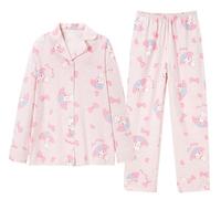 WANHONGYUE Kawaii My Melody Pigiama Donna Ragazza Lungo Due Pezzi Maglietta Manica Lunga e Pantalone Lungo Set di Pigiama Camicie da Notte Abbigliamento per La Casa Rosa-1 L