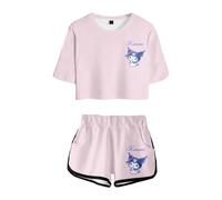 WANHONGYUE Kuromi Completo Maglietta e Pantaloncino per Donna Ragazze Cartoon Completi Sportivi Maniche Corte 2 Pezzi Estivo Tuta da Ginnastica, Colore/4, 4XS