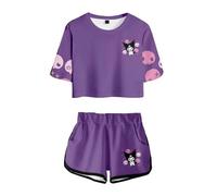 WANHONGYUE Kuromi Completo Maglietta e Pantaloncino per Donna Ragazze Cartoon Completi Sportivi Maniche Corte 2 Pezzi Estivo Tuta da Ginnastica, Colore/1, XS