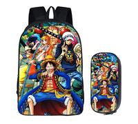 WANHONGYUE One Piece Anime Immagine Borsa da Scuola Studenti Backpack Cartella Sacchetto da Cancelleria Astuccio Zaino Set /3