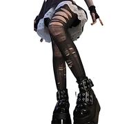 WANHUHOU 5 paia di calze usa e getta fai da te, collant facili da strappare in stile gotico, da donna, a rete, nere, 5 paia, nero, taglia unica