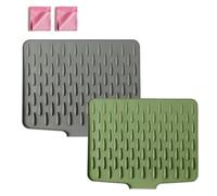 Wanishauber - Tappetino scolapiatti, a prova di perdite, in silicone, efficace deviazione dell'acqua e antiscivolo, per lavello della cucina, bagno (grigio e verde, 36 x 28 cm)