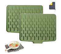 Wanishauber - Tappetino scolapiatti in silicone, resistente al calore, pieghevole, a prova di perdite, protezione per piano di lavoro e cucina (2 pezzi, verde, 36 x 28 cm)