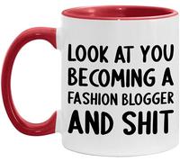 WANJIBAO Tazza con scritta "Look At You Becoming A Fashion Blogger and Funny New Job Celebration", colore bianco/rosso, 325 ml