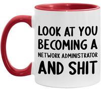 WANJIBAO Tazza con scritta "Look At You Becoming A Network Administrator and Funny New Job Celebration", colore bianco/rosso, 325 ml