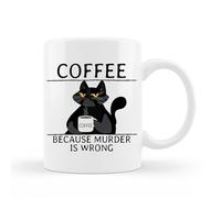 WANJIBAO Tazza da tè con gatto "Coffee Because Murder Is Wrong", regalo divertente per gli amanti dei gatti, tazza in ceramica con simpatico gatto, regalo di compleanno per donne e amiche, tazza da