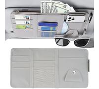 WANJUNSHANGMAOYOUXIAN Organizzatore per Aletta Parasole per Renault 4 E-Tech 2024 2025, Impermeabile Resistente Custodia in Pelle PU Tasche Portaoggetti Clip Occhiali Grigio