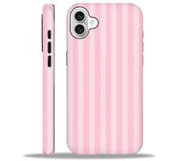 WANKBLC Compatibile con iPhone 16 Matte Case per Girl Boy Full Body Design Morbido Silicone Drop Shock Scratch Protezione Crazy Pattern Crema e Rosa Strisce Geometriche Linea Verticale