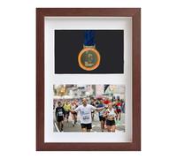 WANLIAN Cornice porta medaglie，Espositore per medaglie, porta medaglie, cornice per foto 3D per medaglie sportive per esposizione (1 medaglia e una foto) noce scuro