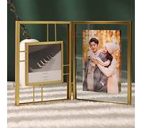 WANLIAN Cornice portafoto in vetro pressata in metallo pressato con cornice in vetro pieghevole per famiglia, regalo di nozze (oro)