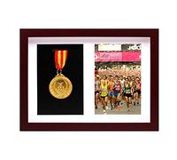 WANLIAN Espositore per medaglie, Cornice Profonda in Legno massello, Mostra medaglie e certificati, utilizzato per visualizzare Giochi Sportivi, maratone, medaglie, certificati e Foto (Mogano)