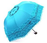 WANLIAN Ombrellone da Sole in Pizzo Vintage Principessa Pieghevole 3D Fiore Ricamo Ombrello per Giorni di Pioggia, Neve e Sole, Blu, ONE_SIZE