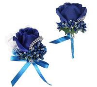 WANLIAN Set di 2 bouquet da polso a forma di rosa, per damigella d'onore, bouquet e bouquet, per matrimoni, balli di fine anno, feste, decorazione floreale (blu)