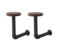 Wanlian - Supporto per cappello e parrucca, in metallo e legno marrone, accessori per moto, supporto da parete per casco e giacca, multifunzione, confezione da 2