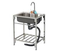 WanLimneo Lavello autoportante in acciaio inossidabile, 72 cm L x 52 cm P x 85 cm H, argento, stile industriale, 28 x 20,5 x 33 pollici, 2 fori, cucina, bagno, lavanderia, garage, esterno
