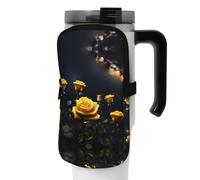 WANLON Bella rosa gialla versatile borsa accessori bottiglia sport - ideale per passeggiate, escursionismo, yoga, palestra - resistenza all'acqua e antiurto, Nero , S, Porta biglietti da visita