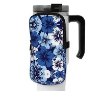 WANLON Blue Hibiscus - Borsa versatile per borraccia, ideale per passeggiate, trekking, yoga, palestra, resistente all'acqua e agli urti, Nero , S, Porta biglietti da visita