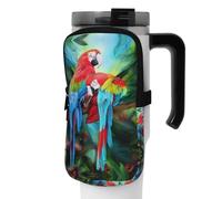 WANLON Borsa per borraccia sportiva versatile con due pappagalli colorati, ideale per passeggiate, escursioni, yoga, palestra, resistente all'acqua e agli urti, Nero , M, Porta biglietti da visita