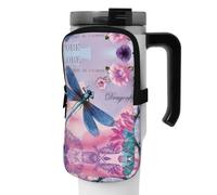WANLON Borsa per borraccia sportiva versatile, con fiore rosa e libellula blu, ideale per passeggiate, escursionismo, yoga, palestra, resistente all'acqua e agli urti, Nero , S, Porta biglietti da