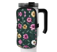 WANLON Borsa per borraccia sportiva versatile, con fiori viola, ideale per passeggiate, escursioni, yoga, palestra, resistente all'acqua e agli urti, Nero , M, Porta biglietti da visita