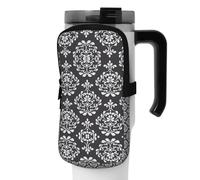 WANLON Borsa per borraccia sportiva versatile, con motivo damascato, ideale per passeggiate, trekking, yoga, palestra, resistente all'acqua e agli urti, Nero , M, Porta biglietti da visita
