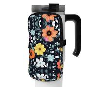 WANLON Borsa per bottiglia sportiva versatile, con fiori colorati, ideale per passeggiate, escursioni, yoga, palestra, resistente all'acqua e agli urti, Nero , S, Porta biglietti da visita