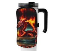 WANLON Dragon King in Fire - Borsa versatile per borraccia, ideale per passeggiate, trekking, yoga, palestra, resistente all'acqua e agli urti, Nero , M, Porta biglietti da visita