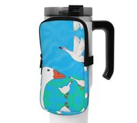 WANLON Happy White Goose - Borsa versatile per borraccia, ideale per passeggiate, trekking, yoga, palestra, resistente all'acqua e agli urti, Nero , S, Porta biglietti da visita
