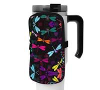 WANLON Simpatica borsa per borraccia sportiva versatile con libellula, ideale per passeggiate, escursionismo, yoga, palestra, resistente all'acqua e agli urti, Nero , M, Porta biglietti da visita