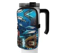 WANLON Submarine Shark Coral, borsa versatile per borraccia, ideale per passeggiate, trekking, yoga, palestra, resistente all'acqua e agli urti, Nero , S, Porta biglietti da visita