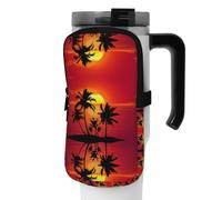 WANLON Tropical Sunset - Borsa versatile per borraccia, ideale per passeggiate, trekking, yoga, palestra, resistente all'acqua e agli urti, Nero , S, Porta biglietti da visita