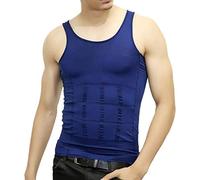 WannGe Mens Che dimagrisce la Camicia della Maglia dello Shaper del Corpo, carro Armato, Blu, L