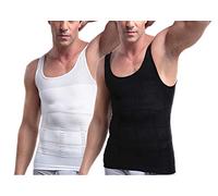 WannGe Mens Che dimagrisce la Camicia della Maglia dello Shaper del Corpo, carro Armato, Confezione da 2 - Nero e Bianco., L