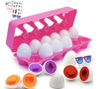Wanonoo Set di 12 Uova di Abbinate Giochi Montessori, Uova Giocattolo per Bambini 1 Anno, Classificazione di Colore e Forma Giocattolo Educativo per Bambini Pasqua Uovos 2 3 Anni Ragazzi e Ragazze