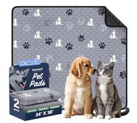 WanpeeGoo Tappetini lavabili per cani, confezione da 2 tappetini assorbenti e riutilizzabili per addestramento di cani, tappetini antiscivolo per vasino, per parto, box, cassa, letto, grigio, 61 x