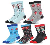 Wansruee Calzini divertenti a tema medico infermieristico, regalo per Natale, laurea, infermiera, Mix di 5 paia, Taglia unica