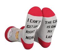 Wansruee Calzini per gatti con scritta in lingua inglese "I can t get right now, the cat is on my lap", calzini divertenti con stampa a lettera, per gli amanti dei gatti, CatC, Taglia unica