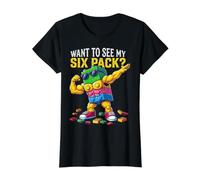 Want To See My Six Pack Funny Blocks Bricks Master Builder Maglietta con Stampa Grafica Economica, Donna, Nero, XS