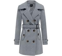 Wantdo Cappotto Doppiopetto Misto Lana Parka Classica Media Lunghezza Giubbotto Antivento Invernale Caldo Giacca Slim Fit con Cintura Vintage Donna Grigio-N 42