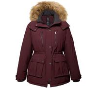 Wantdo Donna Giacca Invernale Oversize Piumino Trapuntato Caldo Mantello Addensante Parka con Cappuccio in Pelliccia Staccabile Uomo Vino Rosso 64