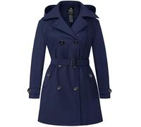 Wantdo Donna Plus Size Cappotto da Trincea Doppiopetto Impermeabile Cappotto Classico con Risvolto Cappotto Elegante con Cintura Blu 56-58