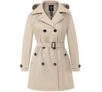 Wantdo Donna Plus Size Cappotto da Trincea Doppiopetto Impermeabile Classico con Risvolto Elegante con Cintura Cachi 64