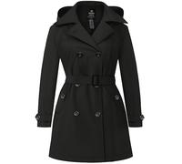 Wantdo Donna Plus Size Cappotto da Trincea Doppiopetto Impermeabile Classico con Risvolto Elegante con Cintura Nero 64
