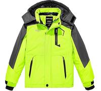 Wantdo Giacca da Montagna Calda Invernale Giaccone da Neve a Vento Cappotto da Snowboard in Pile Giubbotto da Sci con Cappuccio Impermeabile Bambino Verde Grigio 128-134