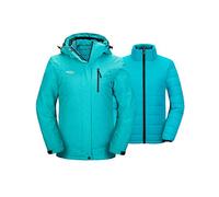 Wantdo Giacca da Sci 3-in-1 Impermeabile Cappottto da Snowboard con Cappuccio Giubbotto da Escursionismo Antivento Parka da Neve Calda Invernale Donna Blu Capri XL